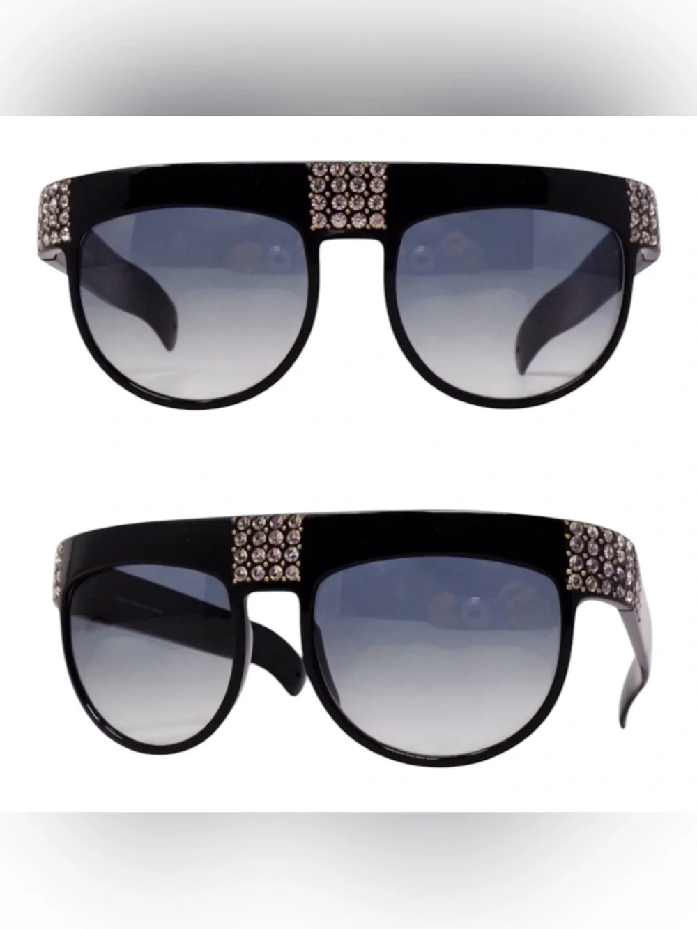 Glam 1970’s Vintage French Rhinestone Sunglasses in Jet Black, Statement Packed!